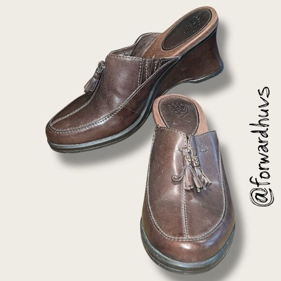Ariat Brown Leather Wedge Heel Clog with Tassel - Size 6.5 - Picture 3 of 10